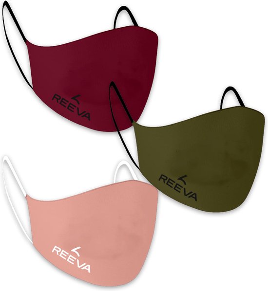 Reeva mondkapje - mondmasker - 3 pak - (groen, rood, roze)