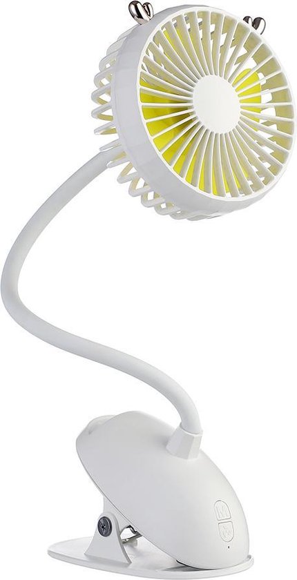 Evolize Mini Ventilator met Clip - Draadloze Fan - 3 Snelheden - Tafelventilator - Kinderwagen - 360º Kantelbaar - Wit