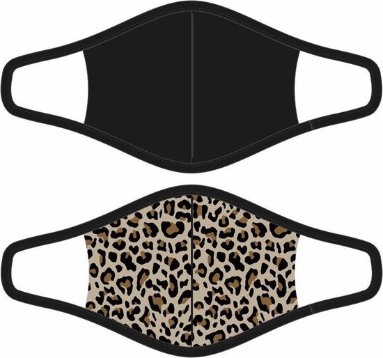 Dames 2-Pack Mondkapjes Leopard Bruin/Zwart maat S