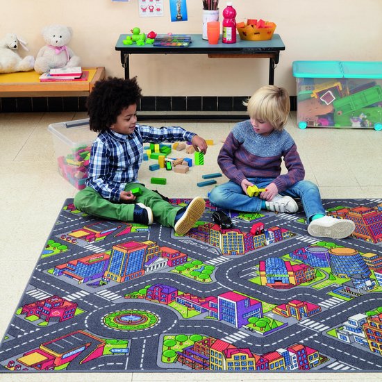 Carpet Studio Speelkleed 140x200cm – Big City Speelmat - Antislip Verkeerskleed - Grijs