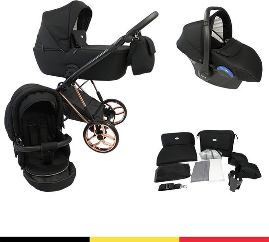 P'tit Chou Novara Black - Complete 3 in 1 Kinderwagen set - Buggy + Autostoel + Incl. Accessoires