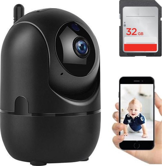 Fuegobird IP-camera met bewegingsdetectie - babyfoon - draadloze camera met wifi ondersteuning + app+32G SD card