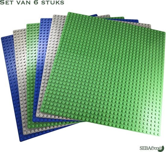 Bouwplaat - set van 6 Stuks 32x32 - LICHT GRIJS / BLAUW / GROEN - lego classics - Premium