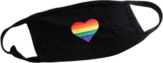 Mondkapje LGBTQ Hartje|Mondmasker|Pride|Gaypride|Zwart|Regenboog|1 stuks