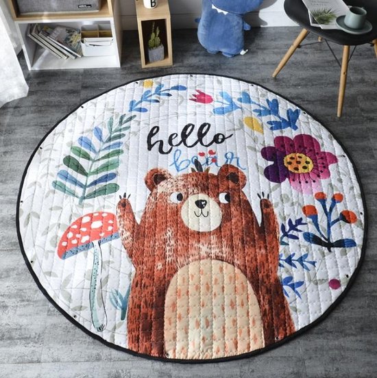 Zacht Speelkleed Baby | Speelkleed Kinderen | Diameter 150cm | 100% Katoen | Baby- of Kinderkamer | Beer