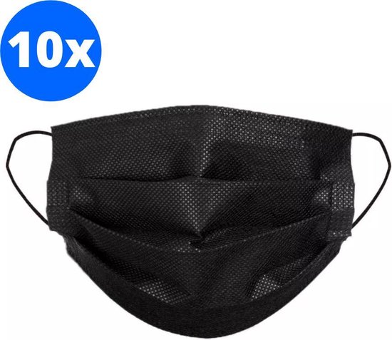 WG COMMERCE ® 3 Laags Wegwerp Mondkapjes in Zwart - Mondmasker - 10 stuks