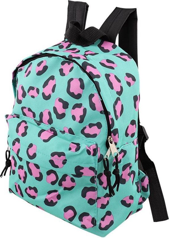 Kinder Rugzak - Groen met Roze - 28CMx21CM- Peuters - Kleuters - Backpack - Ritssluiting - Kind - Voorvak