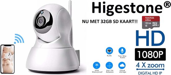 Slimme HD Wifi Babyfoon | Met App | Luisteren en Terugpraten | Bewakingscamera | Babyfoon Met Camera |Met 32GB SD kaart | Babyphone WiFi | Higestone