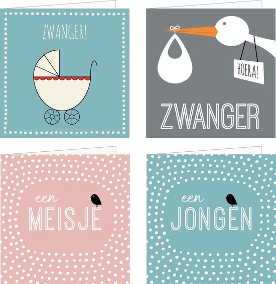 HOUSE OF LOLA set wenskaarten / dubbele kaarten en enveloppen | 4x | Baby / Geboorte / Zwanger