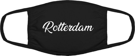 Rotterdam mondkapje | gezichtsmasker | bescherming | bedrukt | logo | Zwart mondmasker van katoen, uitwasbaar & herbruikbaar. Geschikt voor OV