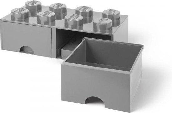 LEGO Brick 8 Opbergbox met 2 lades - Grijs - 9.2 L - 50x25x18cm - Kunststof