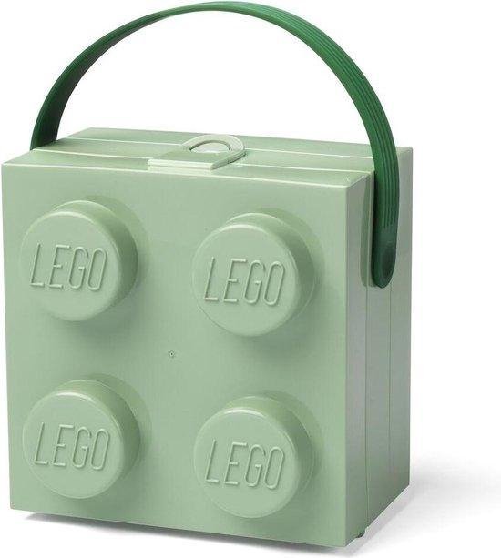 LEGO Broodtrommel Brick 4 met Handvat - Groen - 2.1 L - 17,3x16,5x11,6cm - Kunststof