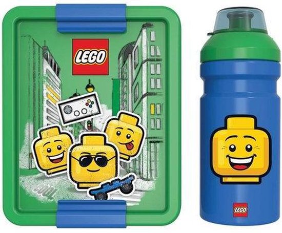 LEGO Drinkfles/Bidon en Broodtrommel - Iconic Boy - Blauw/Groen - Lunchset - Kunststof