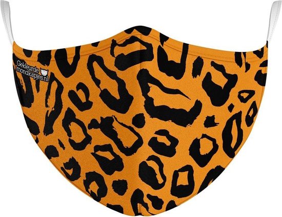 Mondkapje print luipaard - Leopard - mondkapje wasbaar - niet-medisch mondmasker - bruin, oranje, zwart - unisex - met optioneel filter - one size - volwassenen