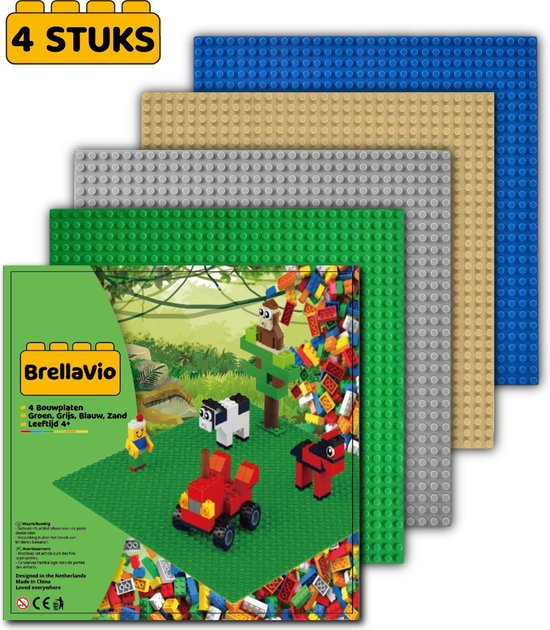 Complete Set Bouwplaten geschikt voor LEGO - 4 Stuks - Groen, Grijs, Blauw, Zand - Bouw Plaat - Wegen Platen - Voor Classic Bouwstenen