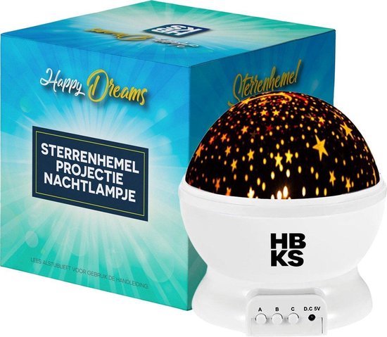 HBKS Happy Dreams Sterren Projector met Afstandsbediening - Galaxy Projectie - Slaaptrainer Baby - Nachtlampje Kinderen - Speelgoed Jongens en Meisjes - Projectorlampen - Incl. Speaker - Wit