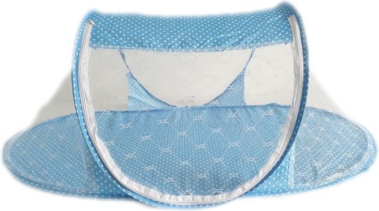 Campingbedje - Klamboe Baby - Campingbed Baby - Babybedje - Babybox - Campingbed met Klamboe - Met zijopening - Pop-up - Tegen muggen - Blauw