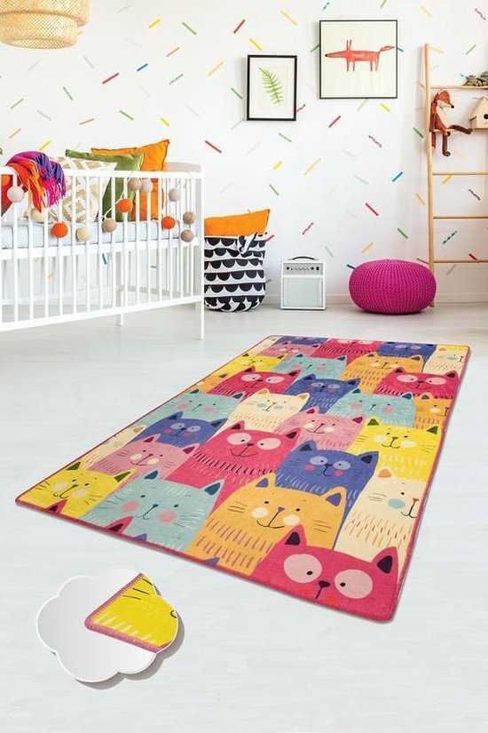 Nerge.be | Vloerkleed Kinderkamer | Katten Speelkleed voor kinderen Slaapkamer Speelkamer woonkamer Dier Huisdieren 100cm X 160cm (39.37 "X 63") Beste kindertapijten om te spelen - Roze - Voor leeftijden 0-12 jaar - Wasbaar in de machine