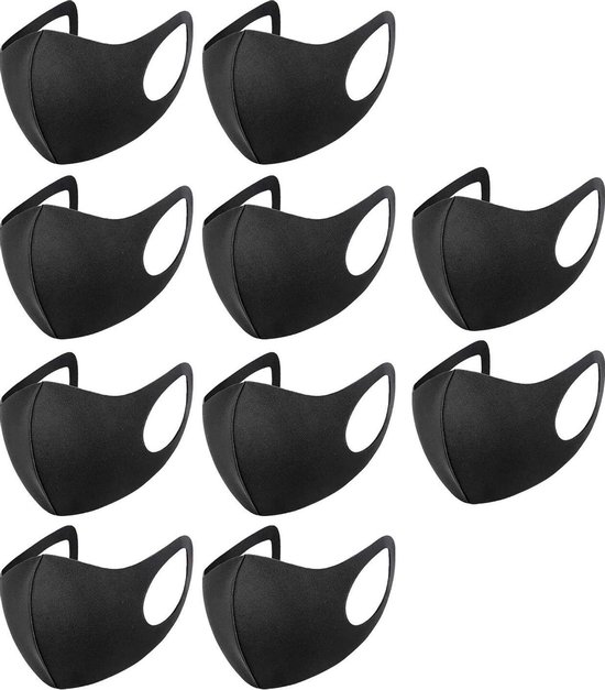 10x FASHION Mondkapje - ZWART - Mondmasker - Wasbaar - Mondkapjes - Black - Facemask - Mouth mask - Herbruikbaar - Adembescherming - Mannen, Vrouwen en Kinderen - Bescherming Openbaar Vervoer - OV