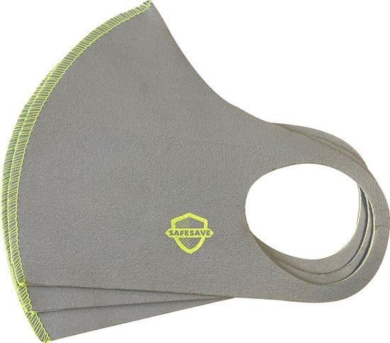 SafeSave mondkapjes-niet medische mondmasker-wasbare en herbruikbare neopreen stoffen mondkapje met leuke print/design-unisex mondkap-3 stuks-grijze