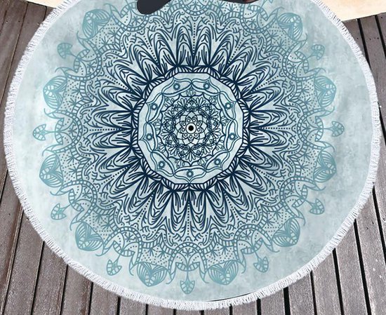 Multifunctionele MANDALA Kleed- Picnic Kleed-Ronde Strandlaken-SierKleed voor Tafel-Vloer-Badkamer-Kinder speelkleed- BadDoek- Yoga Mat-Bank kleed- 150cm Rond VerloopKleur Licht Groen-Blauw Muurschildering Effect