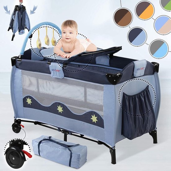 Trend24 - Reisbed - Reisbedje baby - babybedjes - Babybedje - Draagtas - Opvouwbaar - tot 15 KG - 126 x 67 x 82 cm - Donkerblauw