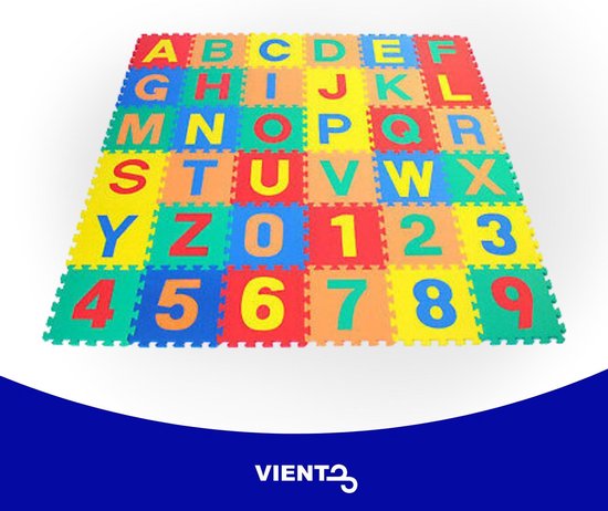 Viento speelmat ABC van Foam – Puzzelvorm – 36-Delig - Extra Voordelig – Zacht Kleed - Waterafstotend – Geschikt voor Babys en Kinderen vanaf 0 jaar - Peuters - Speelgoed - Speelkleed - Cijfers - Alfabet - Educatief - Puzzelmat