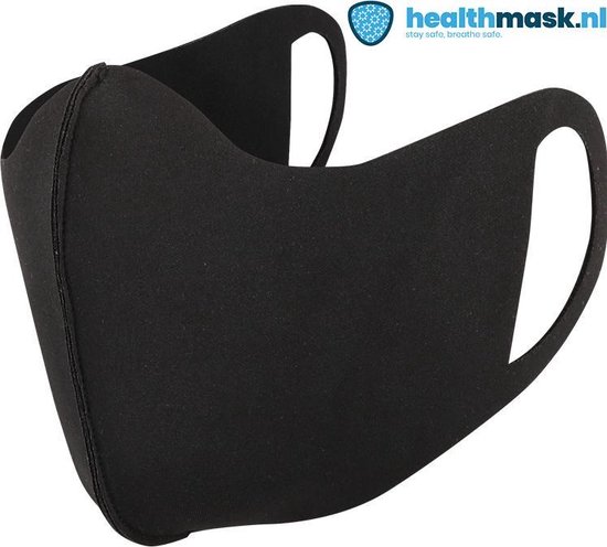 Maat XXL - Originele Healthmask® Volwassen/Tiener mondkapje Zwart / Zwart. Handmade in Holland 3 laags neopreen wasbare Mondkapje.