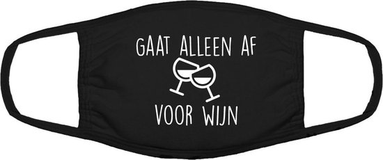 Grappig mondkapje wijn | wijnen | wine | gezichtsmasker | bescherming | bedrukt | logo | Zwart mondmasker van katoen, uitwasbaar & herbruikbaar. Geschikt voor OV