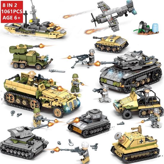 Brickzz | 8 in 2 Leger tanks - Defensie voertuigen - Army vehicle - Military vehicle - Militaire wagens - Soldaten - Militair - Tanks - Oorlog - City - Geschikt voor LEGO - Compatibel met LEGO - 1061 Bouwstenen