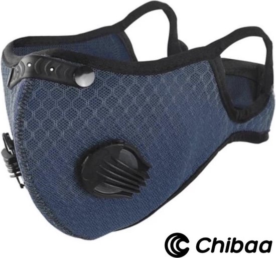 Chibaa NAVY Sportmasker |Mondmasker voor sport | Wasbaar | Mondkapje | Herbruikbaar |Duurzaam| Milieuvriendelijk |Met filter | Gezichtsmasker |Ventiel |Wasbaar |Klittenband |3 extra filters |1 set extra ventiel