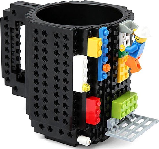Mok met bouwstenen - Geschikt voor LEGO en andere merken - Zwart