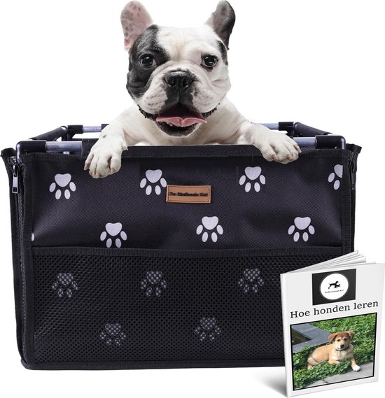 Luxe Autostoel hond pootjes patroon - Inclusief opbergtas en E-Book - Reisbench hond - Hondenmand auto - Autobench voor hond - Hondenstoel auto