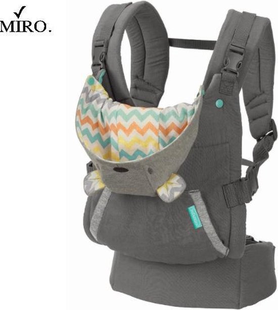 MIRO Baby Draagzak Ergonomisch Verwijderbare Hoodie Capuchon Buik & Rug Drager Babydrager Grijs