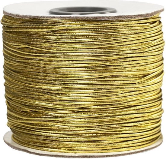 gouden koordelastiek 1 mm x 2,5 m - elastiek rond - fijn/dun elastisch koord - geschikt voor mondkapjes en sieraden