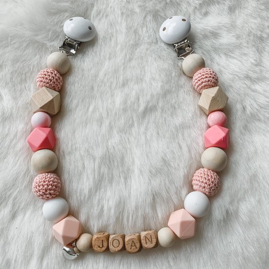 Babybeads - Wagenspanner met naam - Blush roze