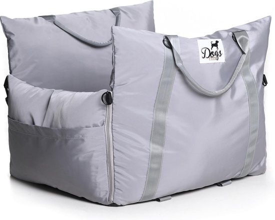 Dogs&Co Luxe Honden autostoel Royal+ Grijs Waterproof - Zeer luxe hondenmand voor in de auto - Comfortabele honden autozitje -  veilig auto bench voor puppy en/of hond