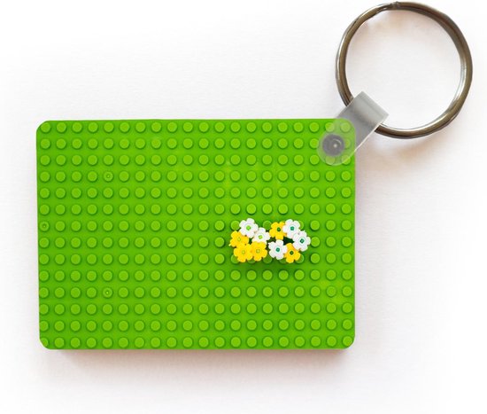 Sleutelhanger Lego - Lego ondervloer met bloemen sleutelhanger plastic - rechthoekige sleutelhanger met foto