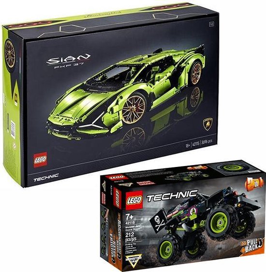 LEGO Technic Race Bundel - LEGO Technic 42115 Lamborghini Sian FKP 37 + LEGO Technic 42118 Monster Jam Grave Digger