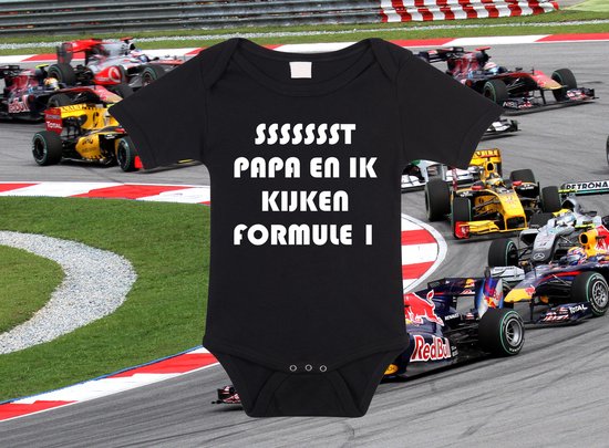 Rompertjes baby - papa en ik kijken formule 1 - baby kleding met tekst - kraamcadeau jongen - maat 68 zwart