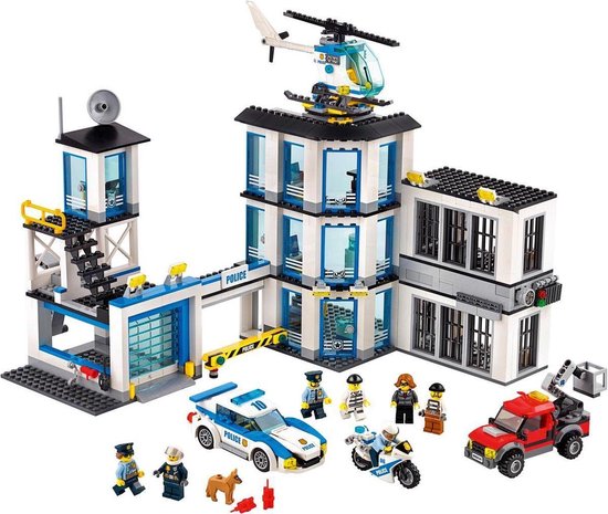 Brickzz | Groot Politiebureau - Politiewagen - Politieauto - Politievoertuigen - Politieman - Swat - Gevangenis - Prison - Motor - Boef - Police station - Geschikt voor LEGO Politie - Compatibel met LEGO - 936 Bouwstenen