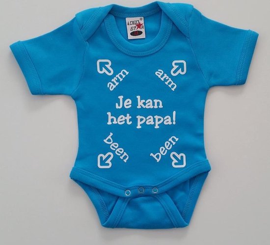 Romper met tekst | maat 56 | Je kan het papa | Turquoise blauw