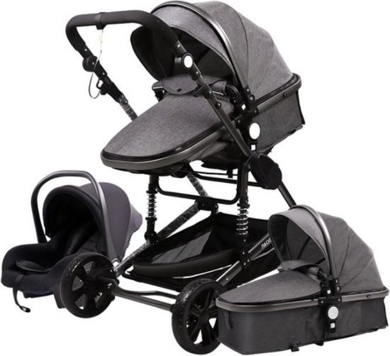 Lioretti® 3 in 1 Kinderwagen | Wandelwagen | Opvouwbaar | Auto Zitje | Buggy | Maxi Cosi | 0 tot 36 Maanden | Grijs