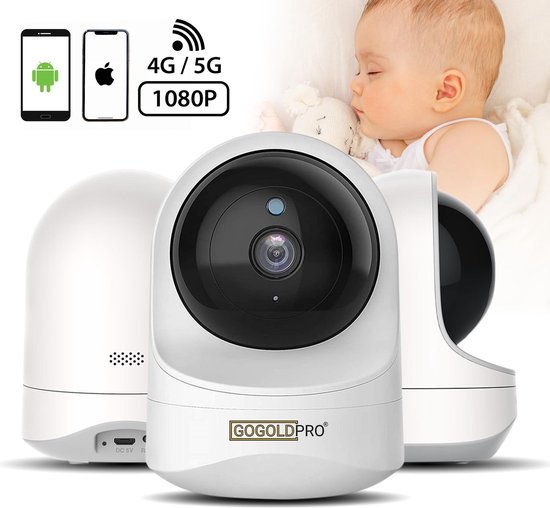 GoGoldPro® - Babyfoon - Babyfoon met Camera - Beveiligingscamera - Wifi - HD-Kwaliteit - App voor Smartphone - Geluid & Bewegingsdetectie - 4G/5G/Wifi-verbinding -  Beveiligd