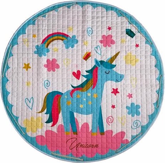 Grote Speelkleed baby XL (1.5m x 1.5m) - Unicorn met kinder Kleurtjes - Speelmat baby - Leuk speeltapijt kinderkamer