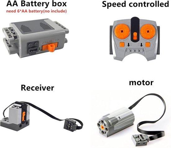 DW4Trading® Afstandbestuurbare motor met receiver, controller en batterijhouder compatibel met Lego