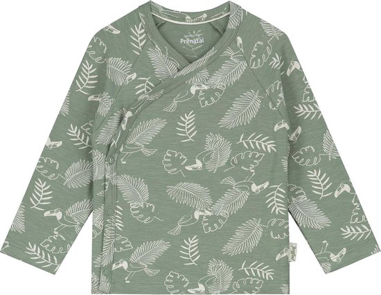 Prénatal Newborn Jongens T-shirtje - Baby Kleding voor Jongens - Shirt met Overslag - Maat 50 - Kaki Groen