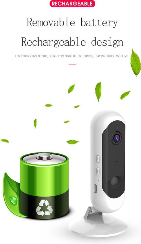 NARVIE Camera XS6 - Beveiligingscamera - 100% Volledig Draadloos  - Babyfoon - Smart Camera - 1080P HD - WiFi Camera - Met Mobiele App - Incl. 32GB Geheugenkaart