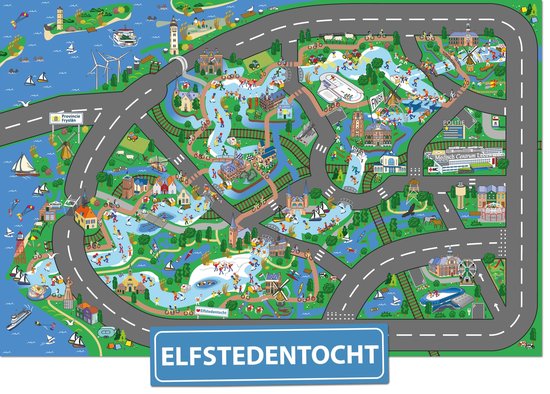 Speelkleed Elfstedentocht City-Play - Autokleed - Verkeerskleed - Speelmat Elfstedentocht  - It giet oan - Boarterskleed Alvestêdetocht