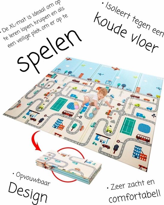 Baby speelmat opvouwbaar - XL Baby Mat dubbelzijdig print -  Opvouwbaar Speelkleed verkeer autowegen  - Speelmat 180cm×200cm - Olifantje in het bos